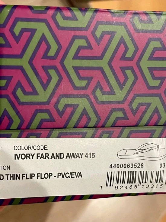 Tory Burch Cream & Blue Printed Flip Flops - size 5 (NWT) - Picture 2 of 4